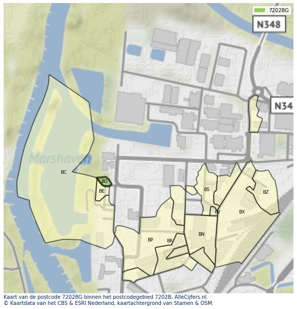 Afbeelding van het postcodegebied 7202 BG op de kaart.
