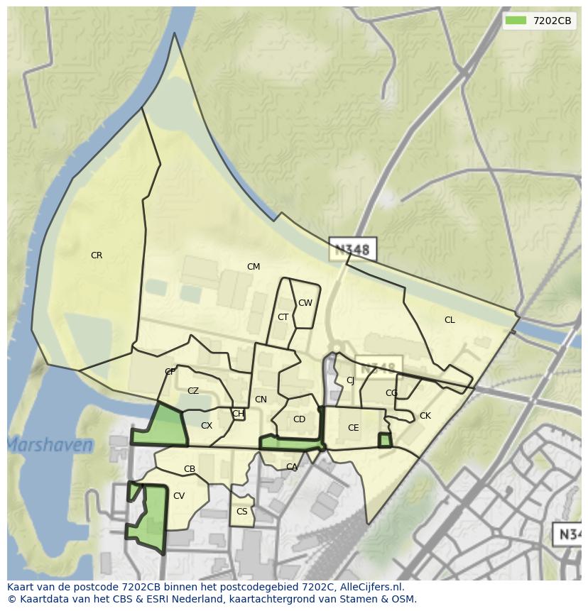 Afbeelding van het postcodegebied 7202 CB op de kaart.