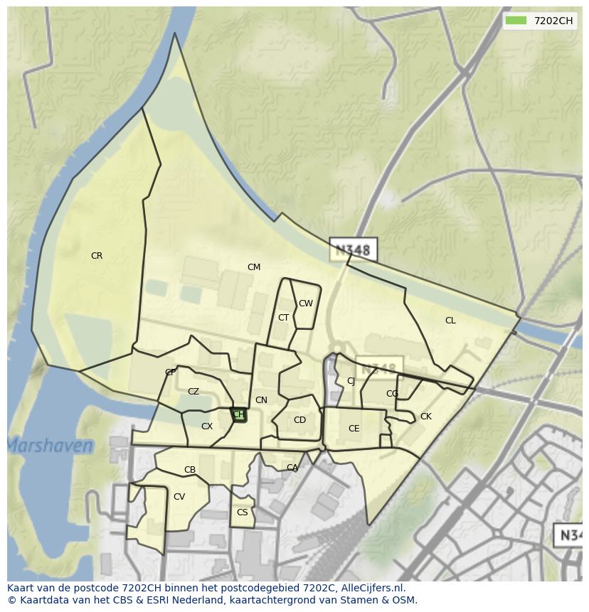 Afbeelding van het postcodegebied 7202 CH op de kaart.