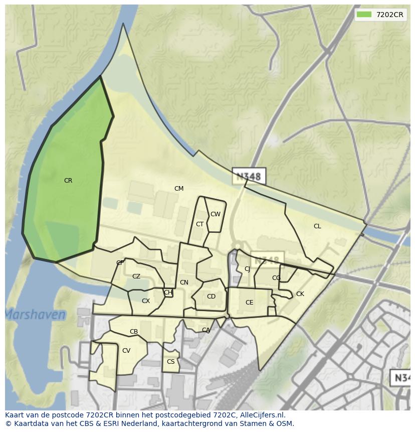 Afbeelding van het postcodegebied 7202 CR op de kaart.