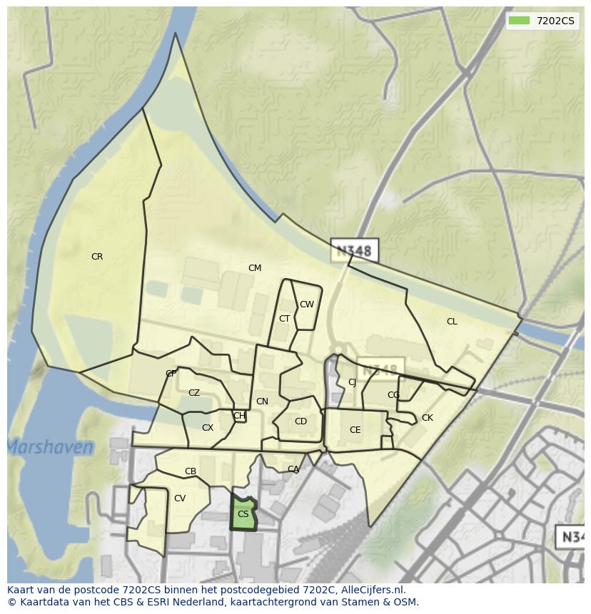 Afbeelding van het postcodegebied 7202 CS op de kaart.