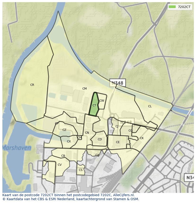 Afbeelding van het postcodegebied 7202 CT op de kaart.