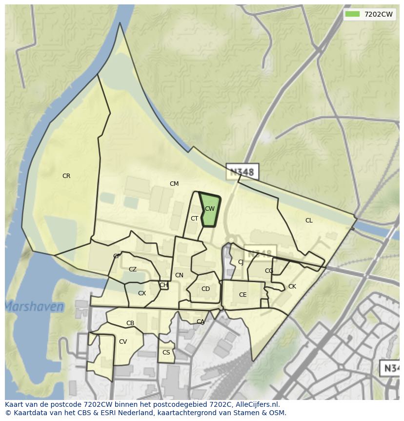 Afbeelding van het postcodegebied 7202 CW op de kaart.