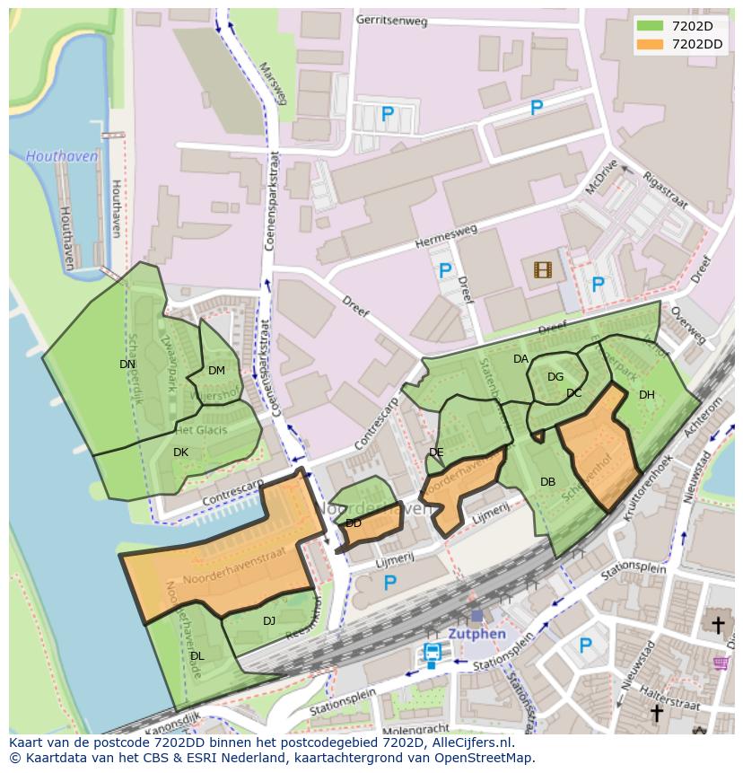 Afbeelding van het postcodegebied 7202 DD op de kaart.