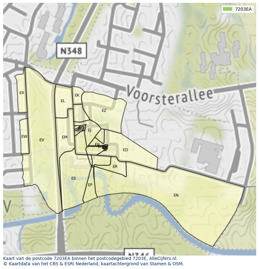 Afbeelding van het postcodegebied 7203 EA op de kaart.