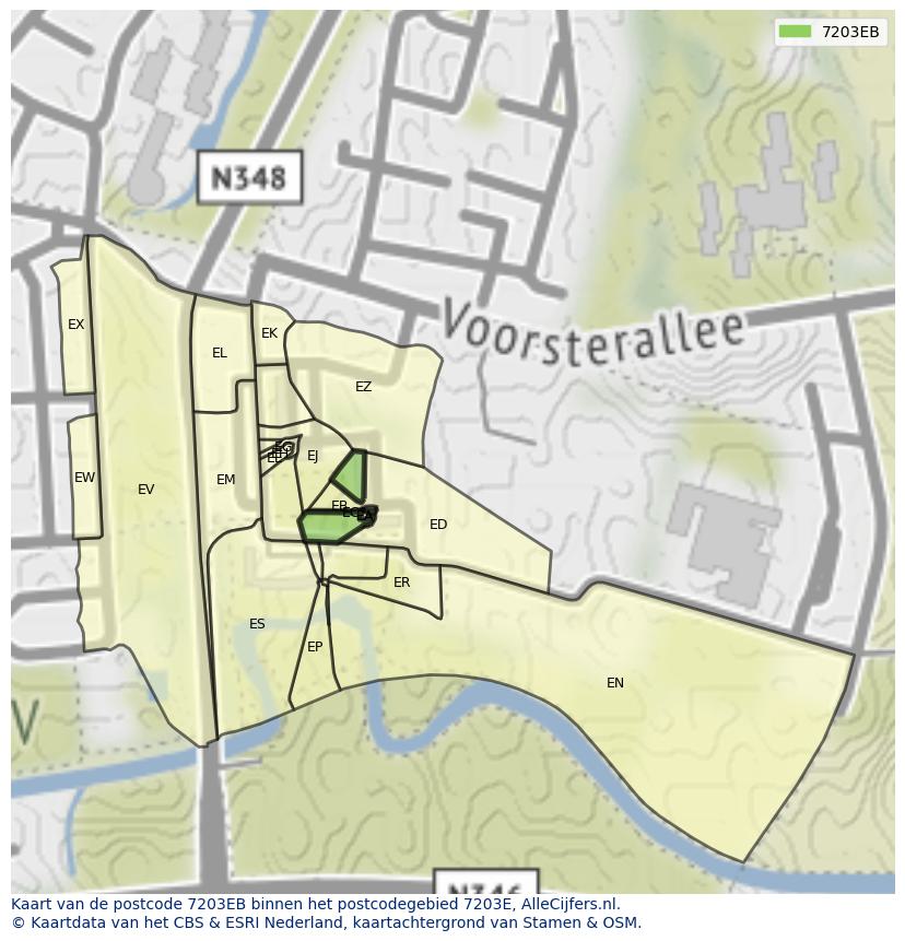 Afbeelding van het postcodegebied 7203 EB op de kaart.