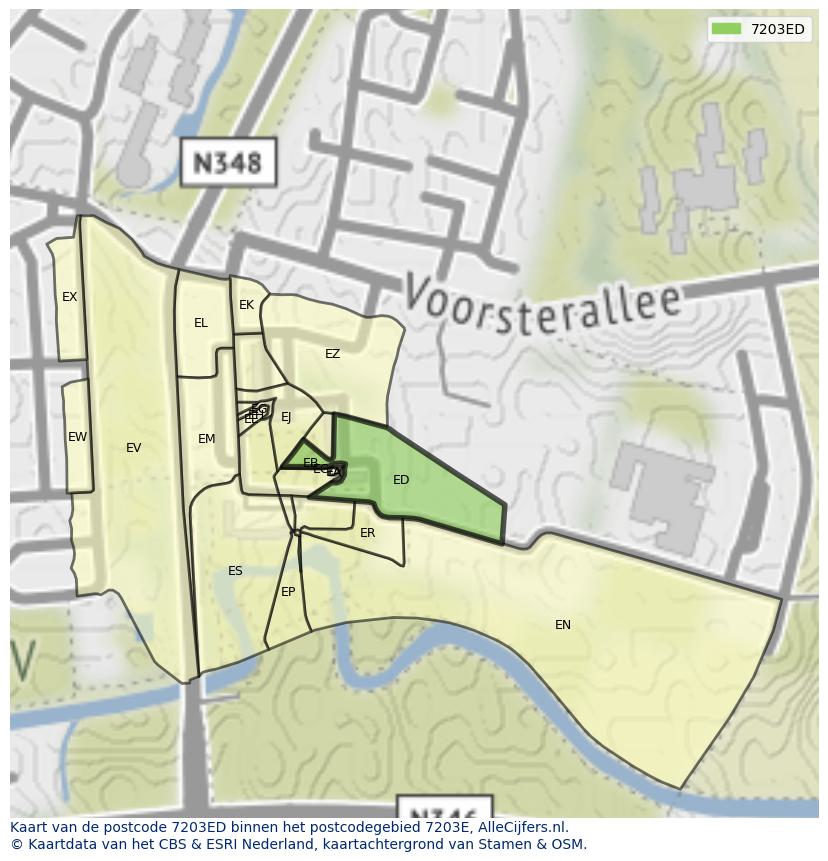 Afbeelding van het postcodegebied 7203 ED op de kaart.