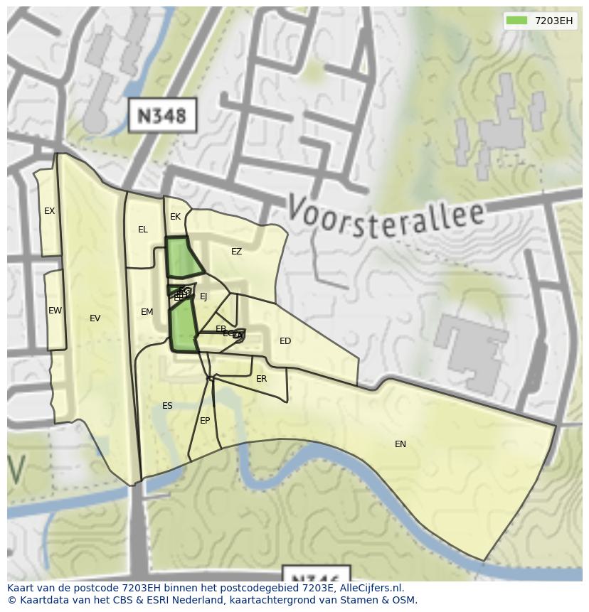 Afbeelding van het postcodegebied 7203 EH op de kaart.