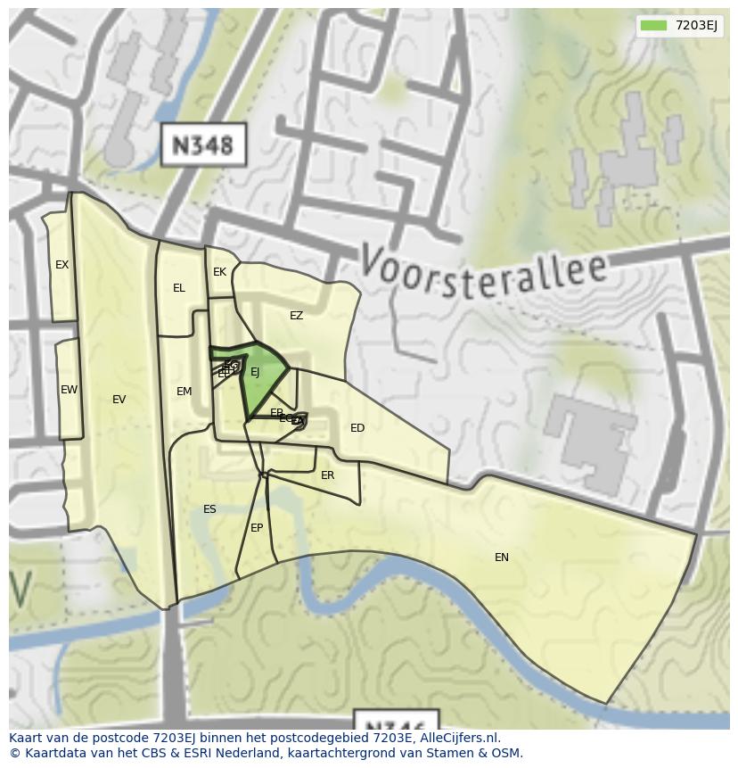 Afbeelding van het postcodegebied 7203 EJ op de kaart.