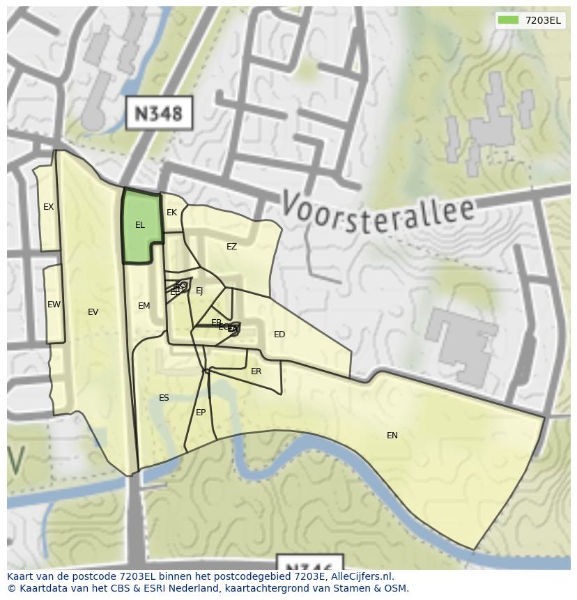 Afbeelding van het postcodegebied 7203 EL op de kaart.