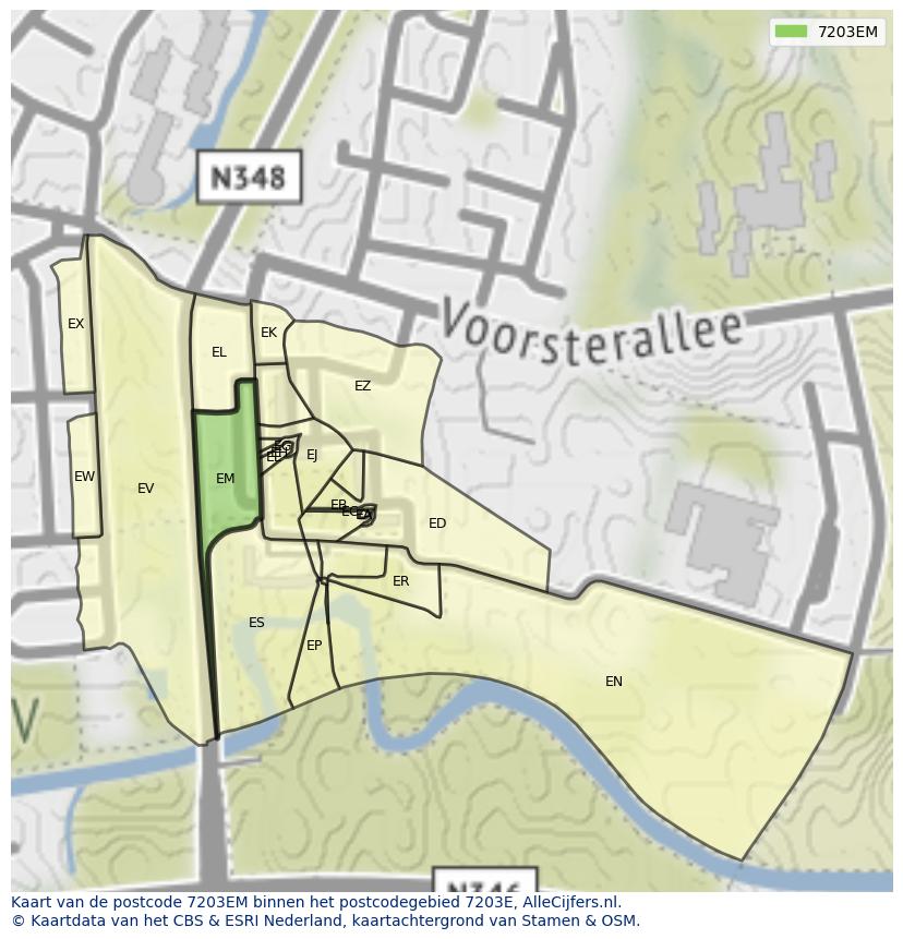 Afbeelding van het postcodegebied 7203 EM op de kaart.