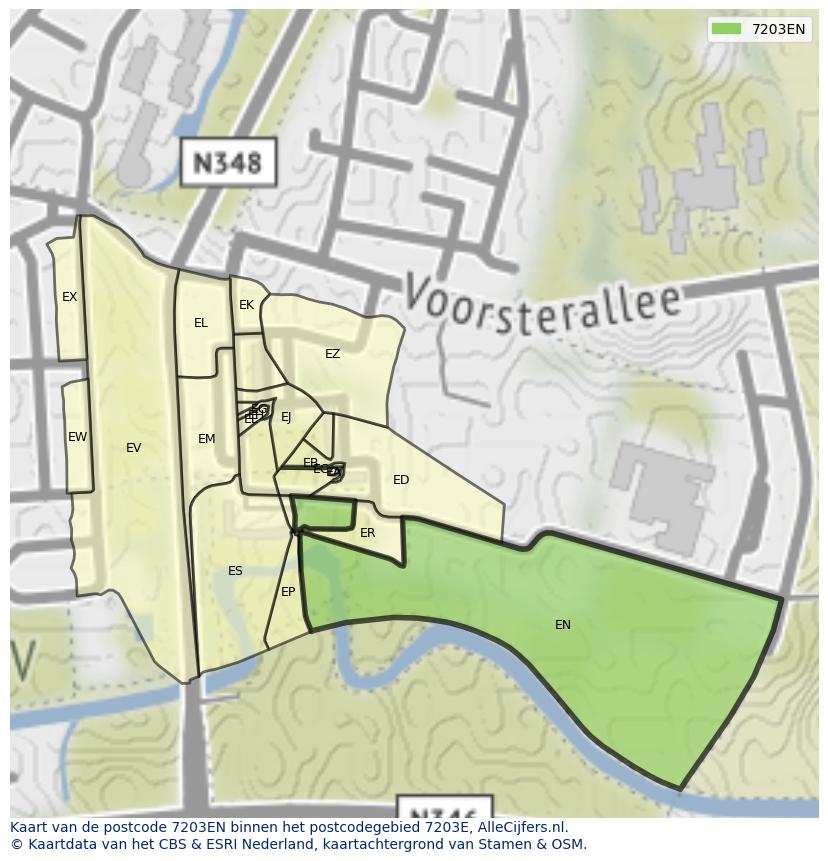 Afbeelding van het postcodegebied 7203 EN op de kaart.