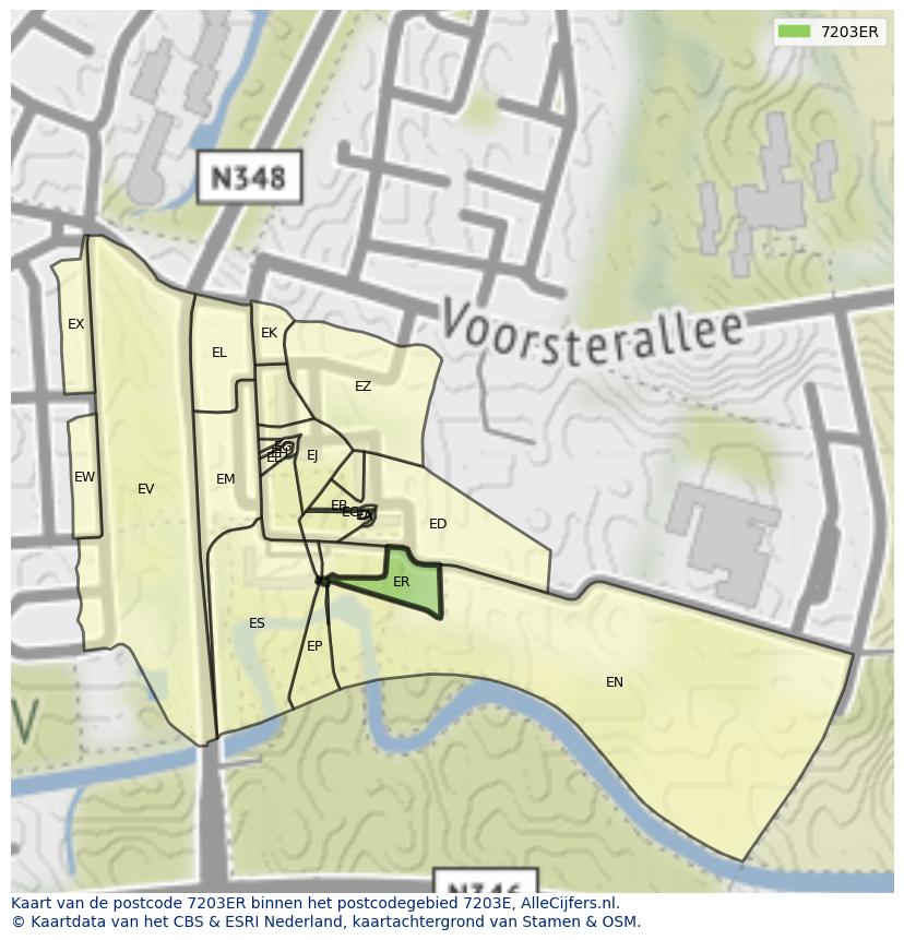 Afbeelding van het postcodegebied 7203 ER op de kaart.