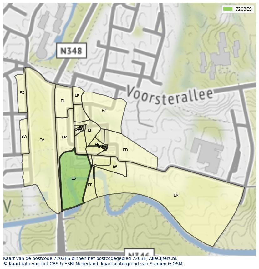 Afbeelding van het postcodegebied 7203 ES op de kaart.