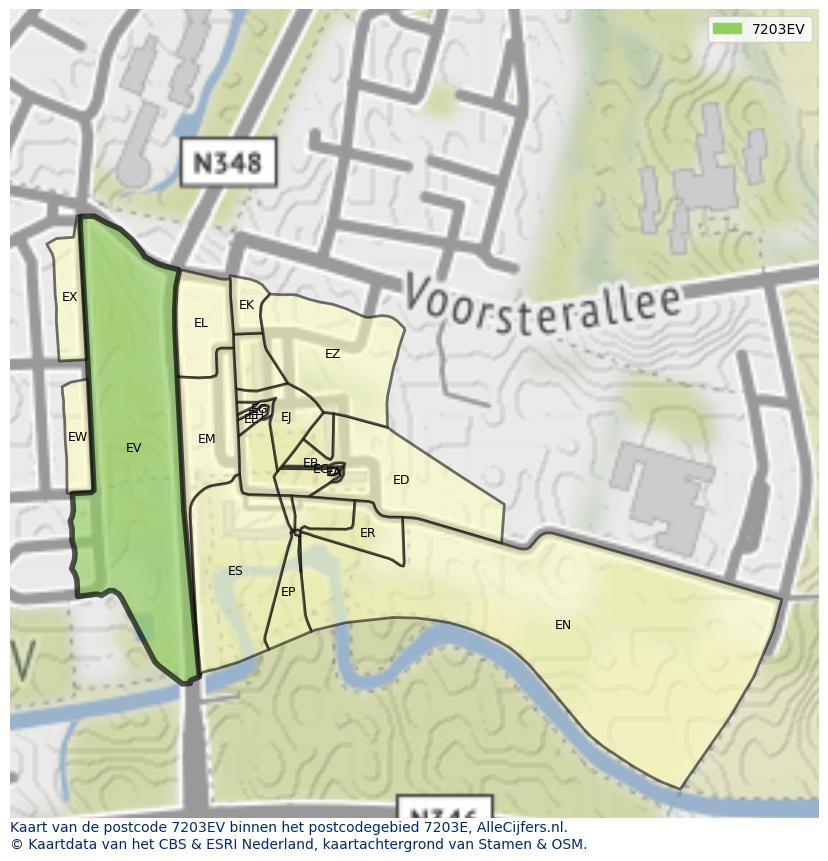 Afbeelding van het postcodegebied 7203 EV op de kaart.
