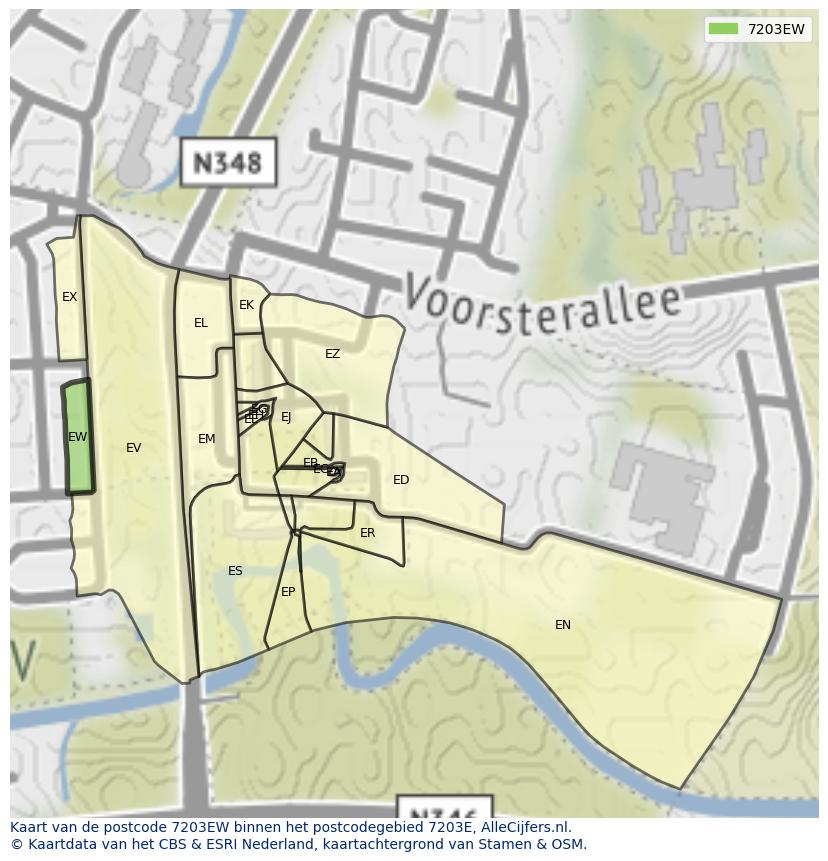 Afbeelding van het postcodegebied 7203 EW op de kaart.