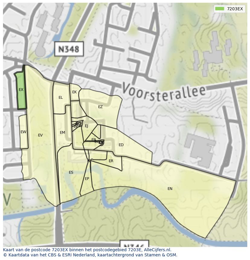 Afbeelding van het postcodegebied 7203 EX op de kaart.