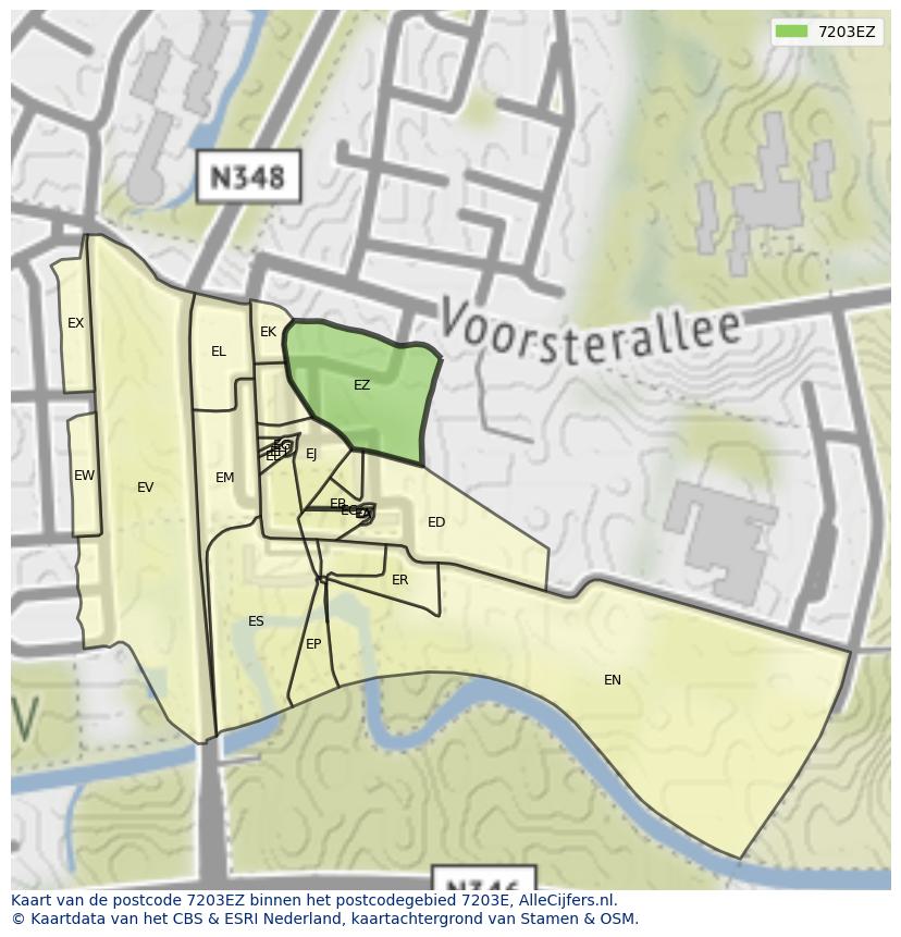 Afbeelding van het postcodegebied 7203 EZ op de kaart.