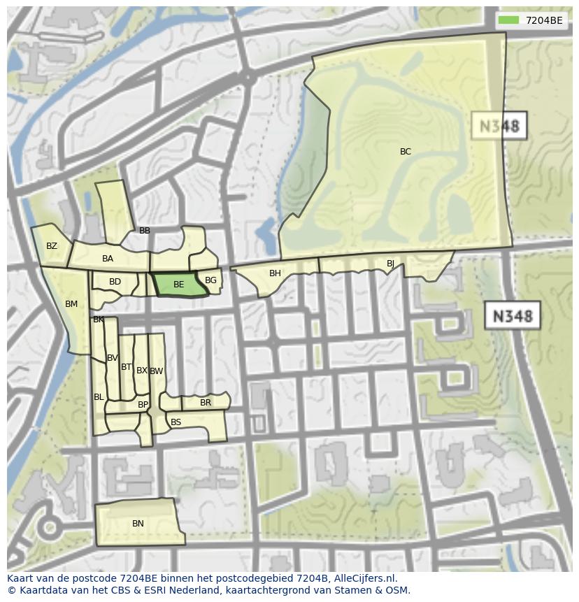 Afbeelding van het postcodegebied 7204 BE op de kaart.