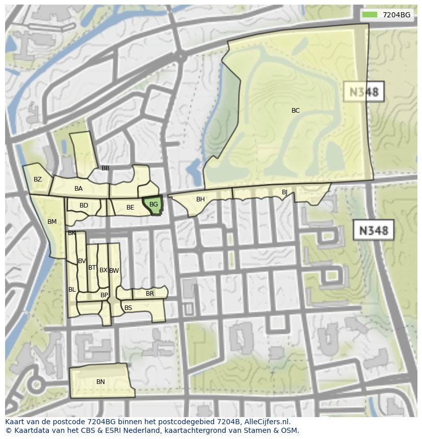 Afbeelding van het postcodegebied 7204 BG op de kaart.