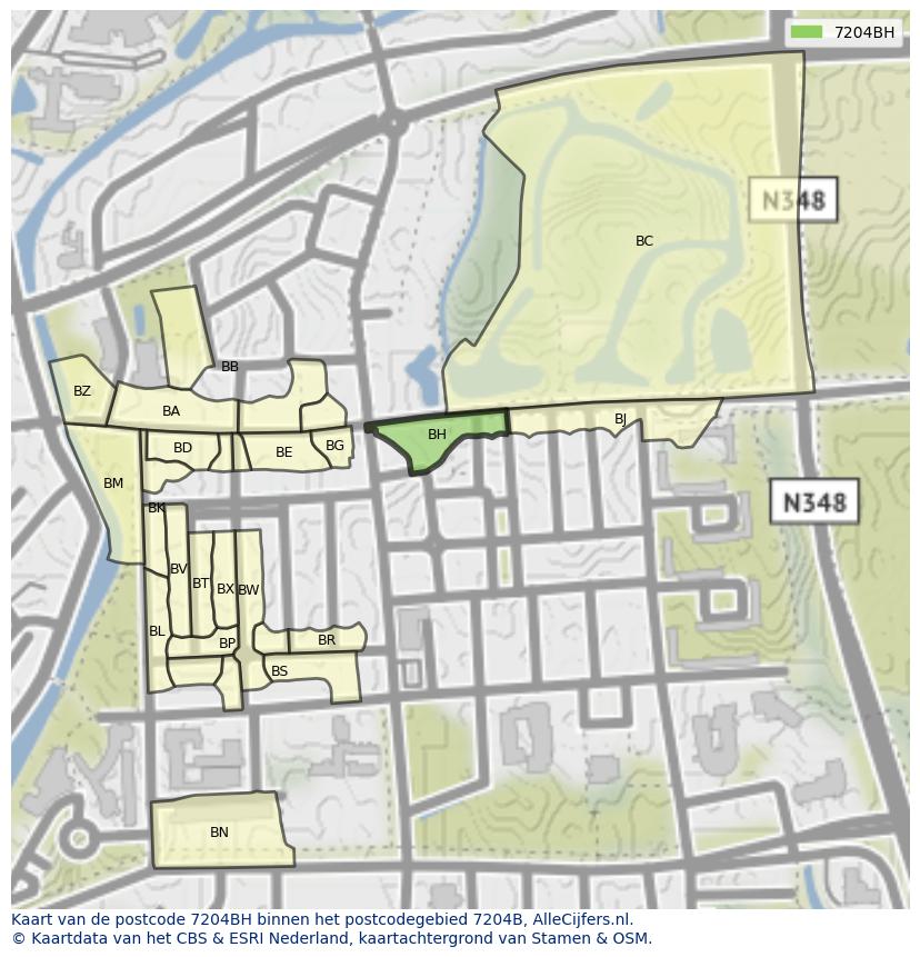 Afbeelding van het postcodegebied 7204 BH op de kaart.