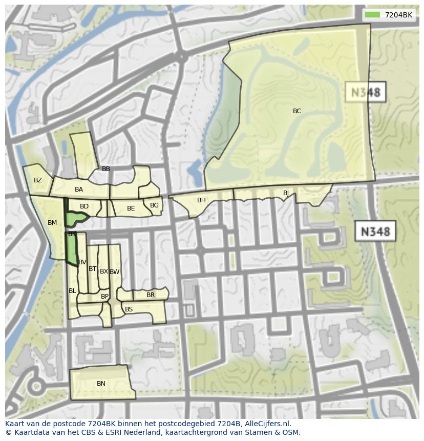 Afbeelding van het postcodegebied 7204 BK op de kaart.