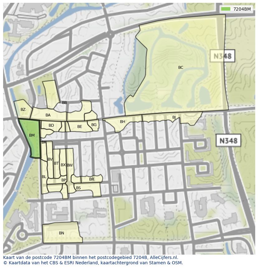 Afbeelding van het postcodegebied 7204 BM op de kaart.