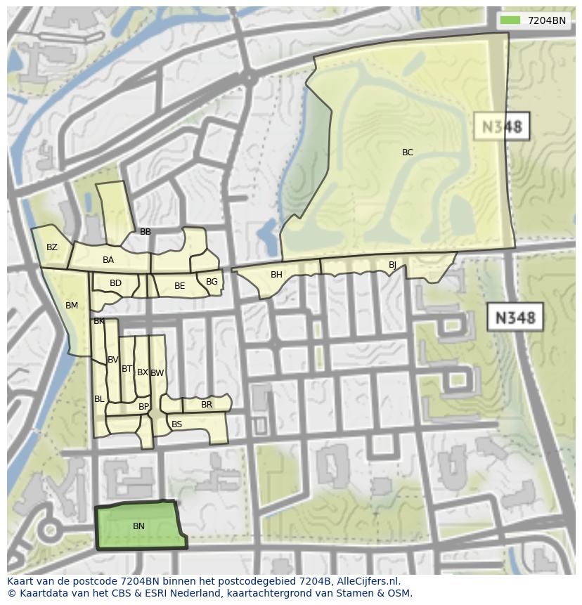 Afbeelding van het postcodegebied 7204 BN op de kaart.