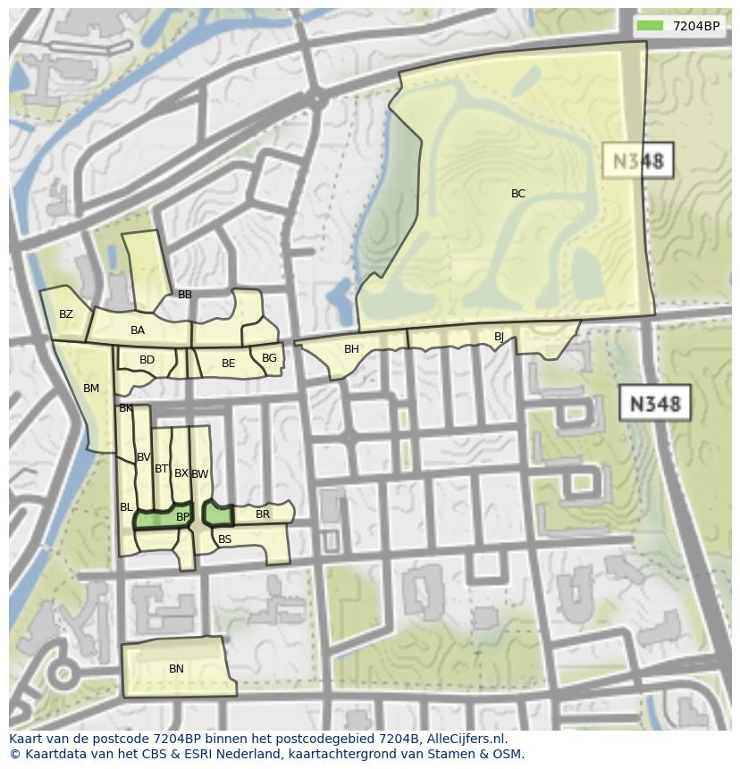 Afbeelding van het postcodegebied 7204 BP op de kaart.
