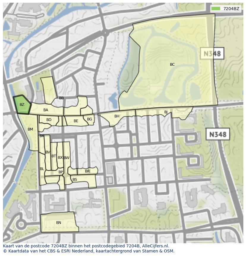 Afbeelding van het postcodegebied 7204 BZ op de kaart.