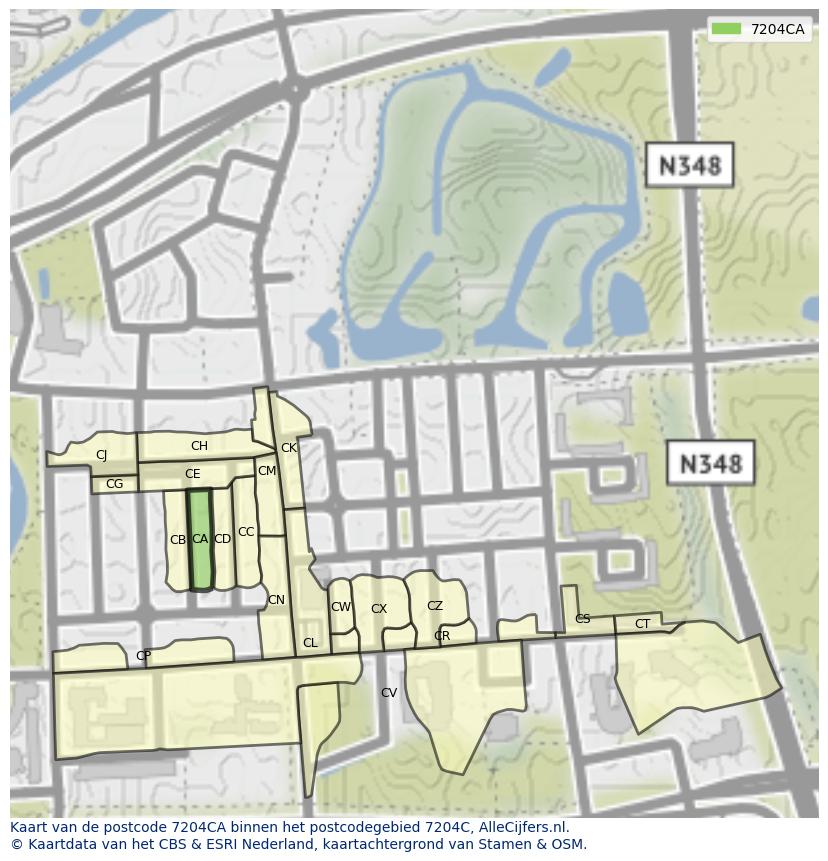 Afbeelding van het postcodegebied 7204 CA op de kaart.