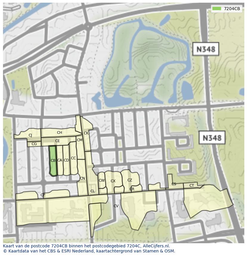 Afbeelding van het postcodegebied 7204 CB op de kaart.