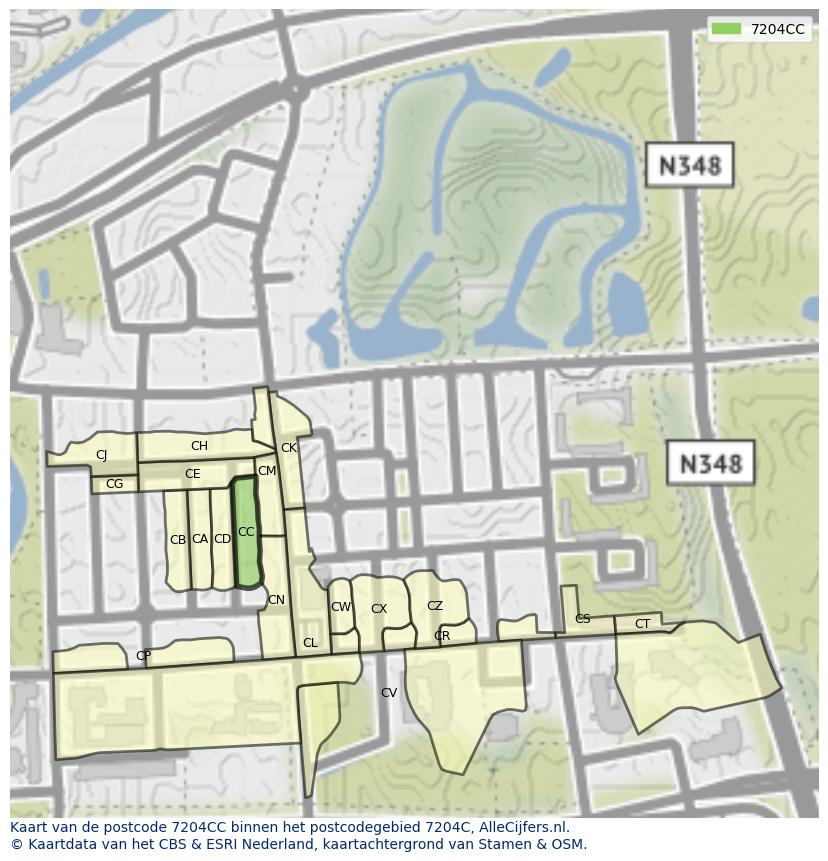 Afbeelding van het postcodegebied 7204 CC op de kaart.