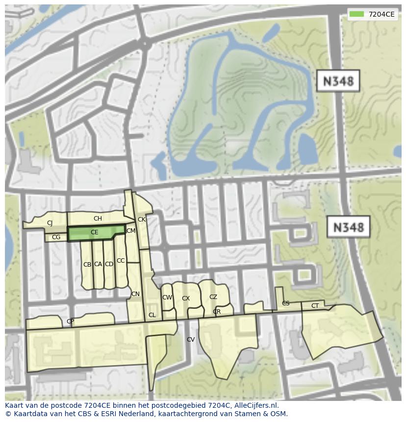 Afbeelding van het postcodegebied 7204 CE op de kaart.