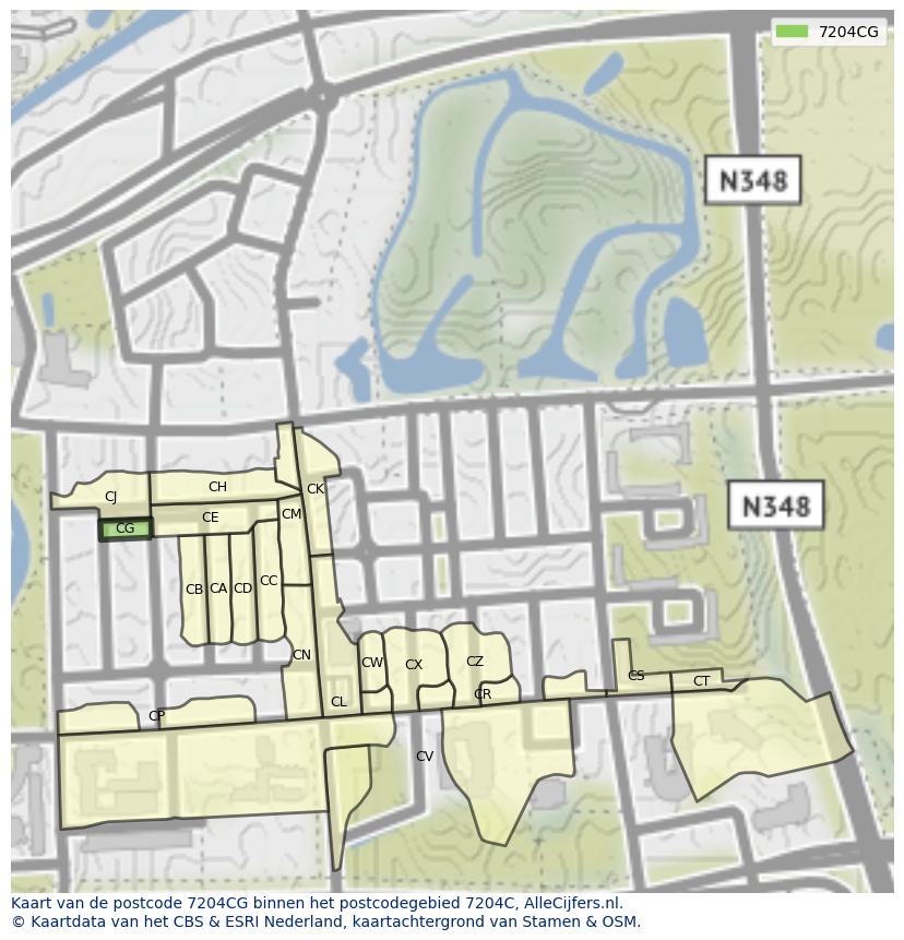 Afbeelding van het postcodegebied 7204 CG op de kaart.