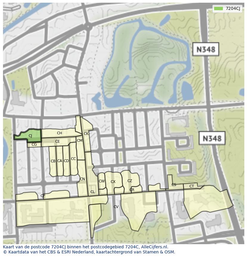 Afbeelding van het postcodegebied 7204 CJ op de kaart.