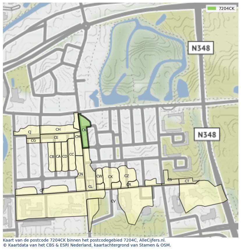 Afbeelding van het postcodegebied 7204 CK op de kaart.