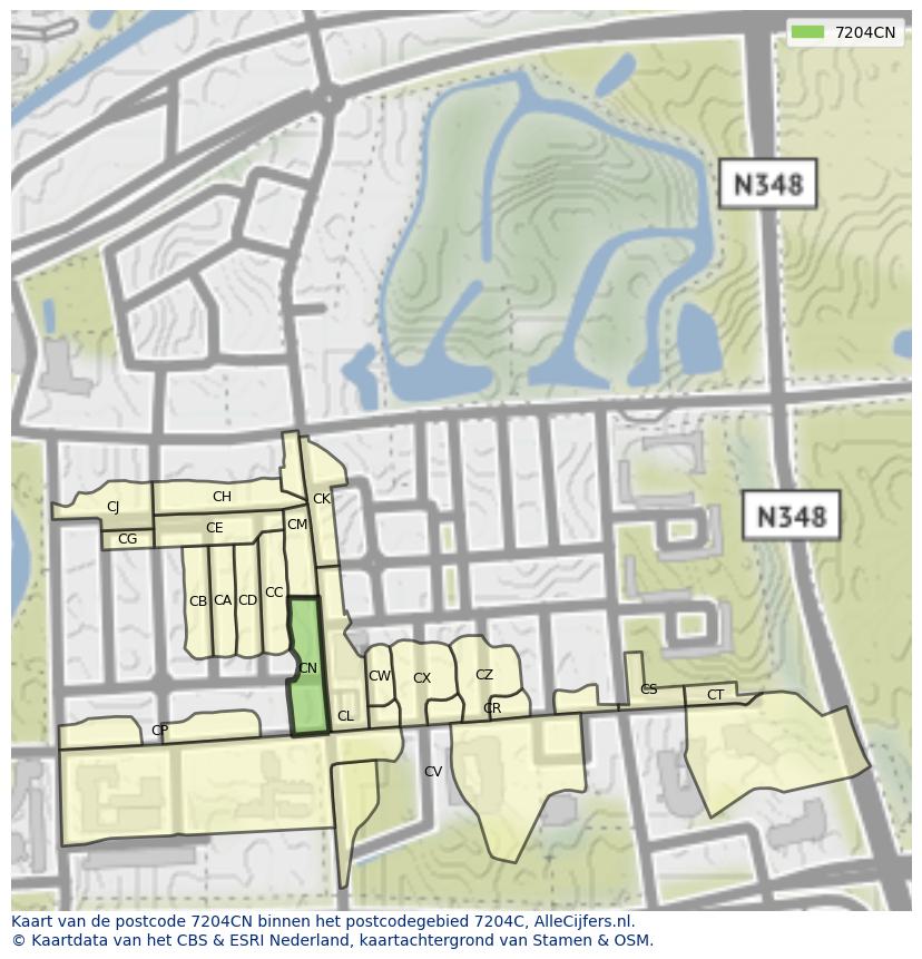 Afbeelding van het postcodegebied 7204 CN op de kaart.
