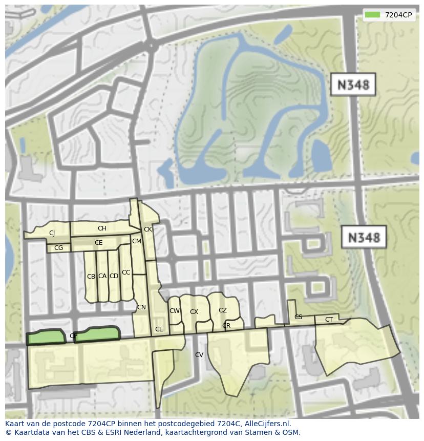 Afbeelding van het postcodegebied 7204 CP op de kaart.