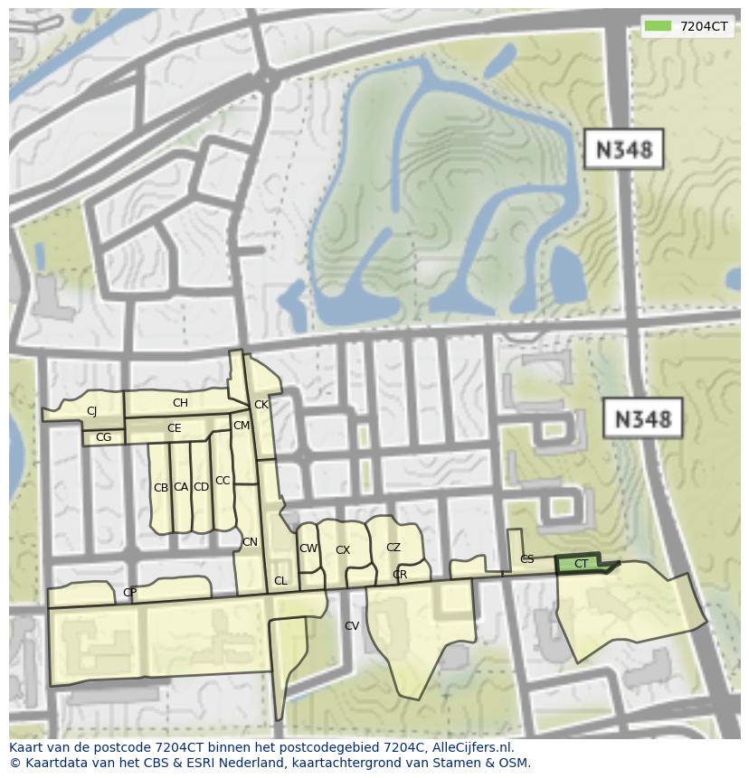 Afbeelding van het postcodegebied 7204 CT op de kaart.