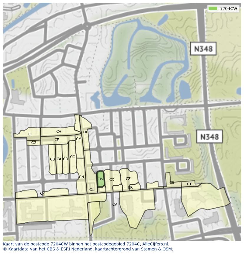 Afbeelding van het postcodegebied 7204 CW op de kaart.