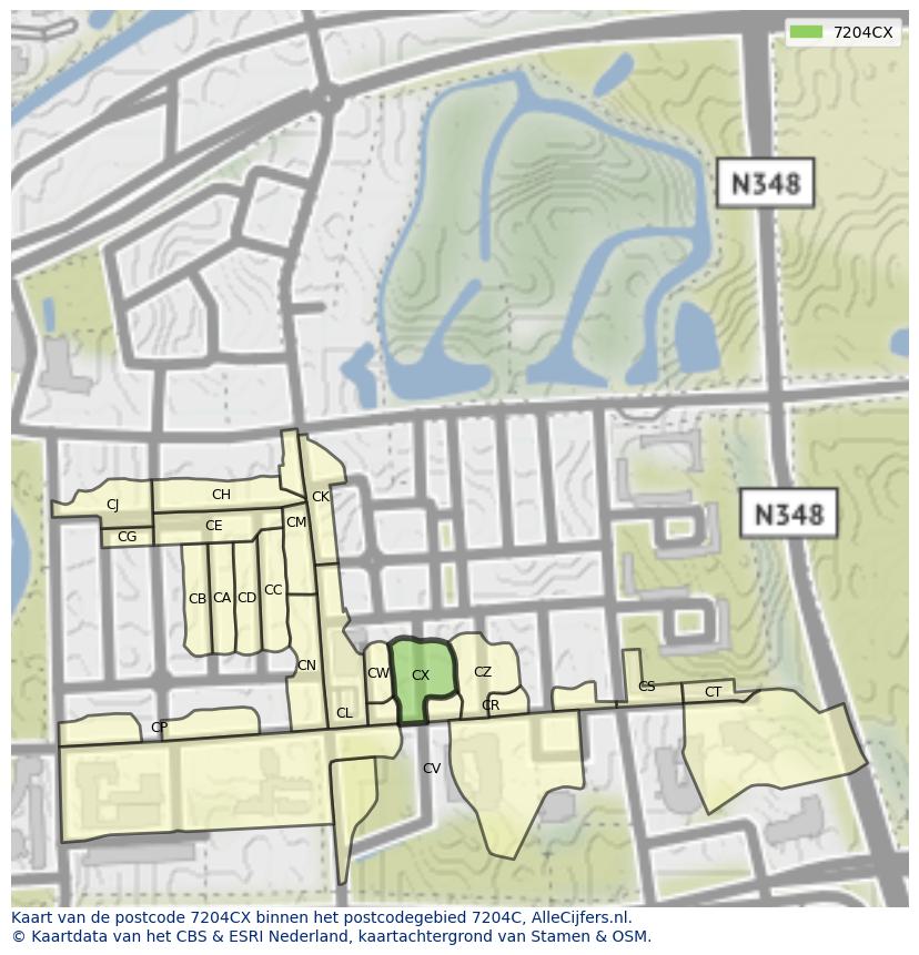 Afbeelding van het postcodegebied 7204 CX op de kaart.