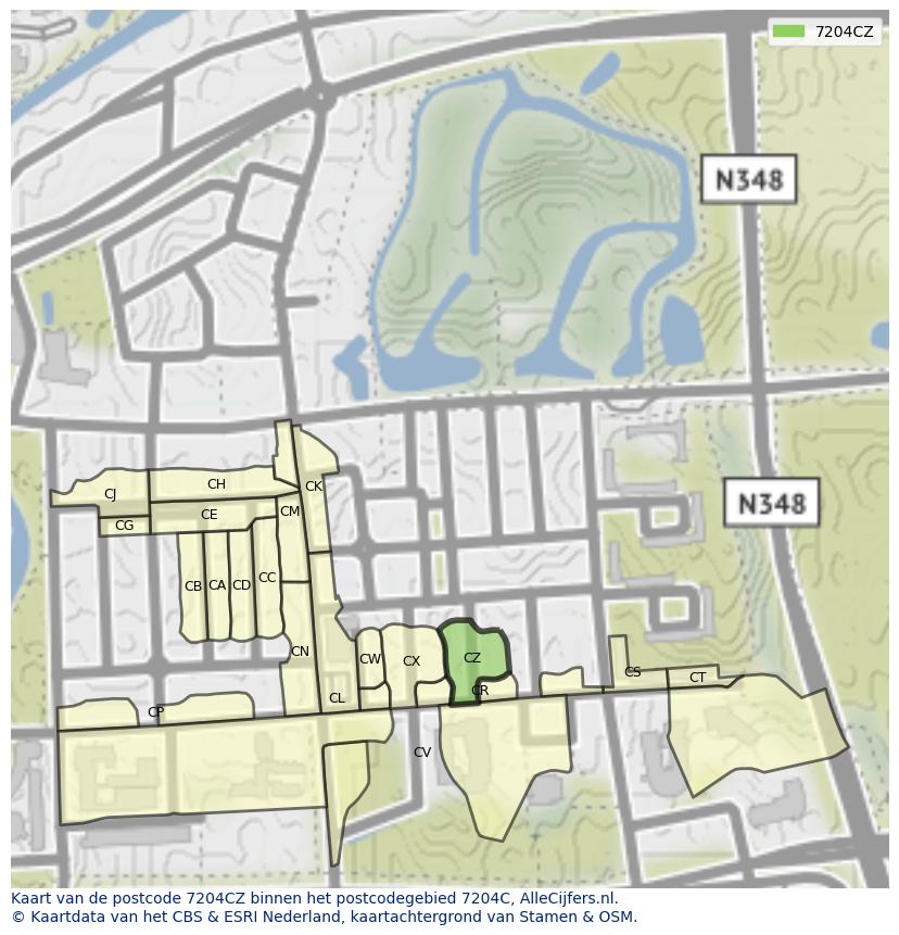 Afbeelding van het postcodegebied 7204 CZ op de kaart.
