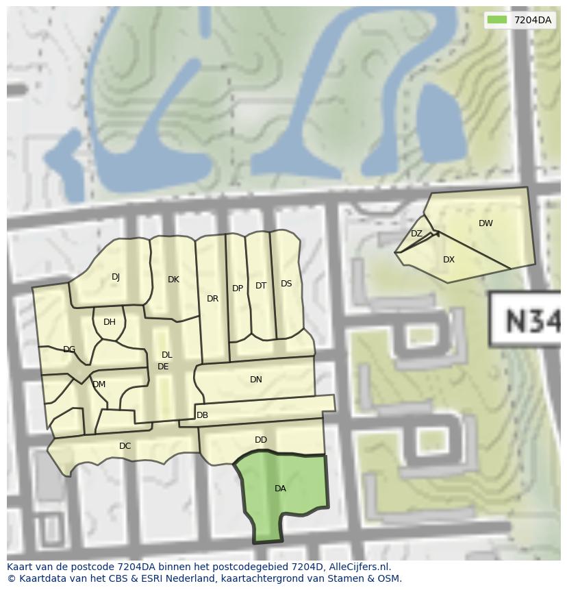Afbeelding van het postcodegebied 7204 DA op de kaart.