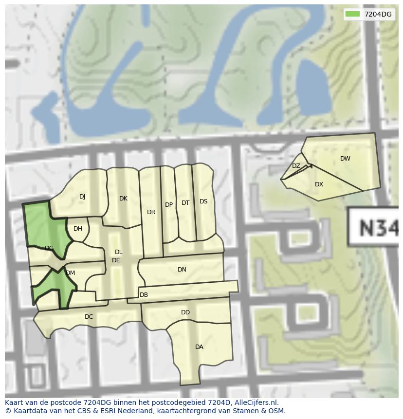 Afbeelding van het postcodegebied 7204 DG op de kaart.