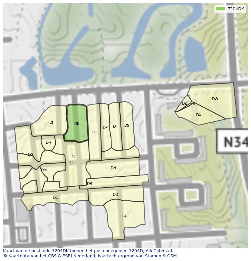 Afbeelding van het postcodegebied 7204 DK op de kaart.