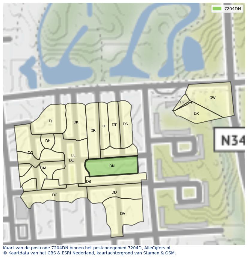 Afbeelding van het postcodegebied 7204 DN op de kaart.