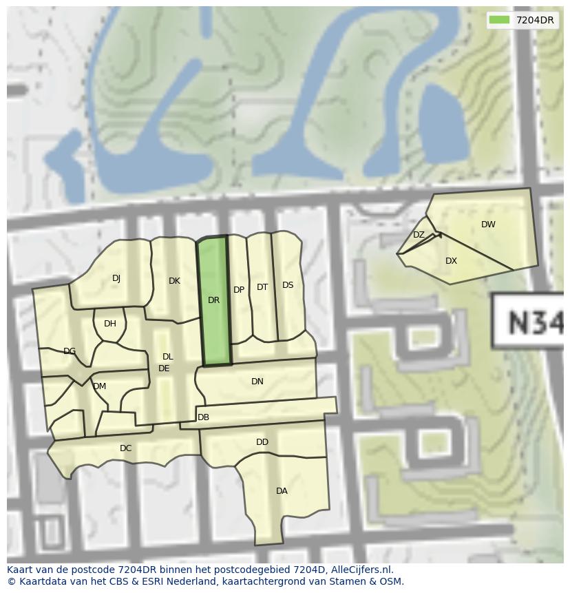 Afbeelding van het postcodegebied 7204 DR op de kaart.