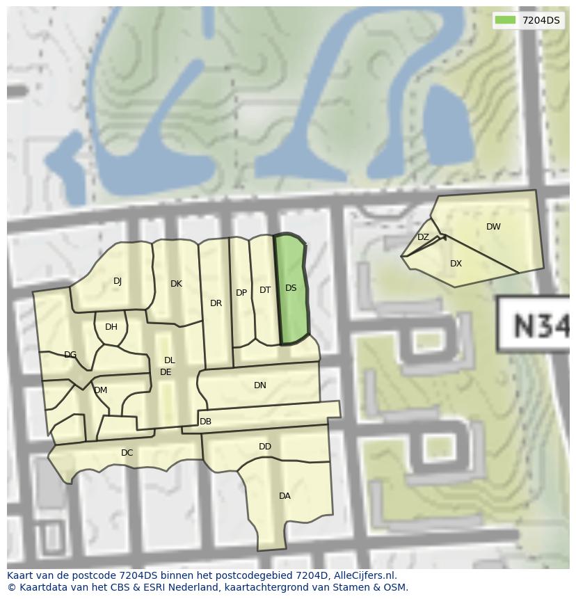 Afbeelding van het postcodegebied 7204 DS op de kaart.