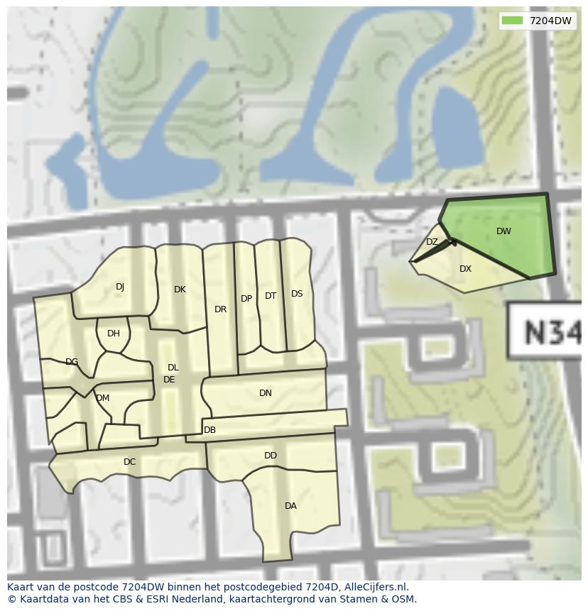 Afbeelding van het postcodegebied 7204 DW op de kaart.